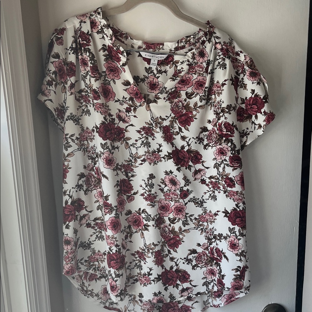 41 Hawthorn Rose Print Blouse in Burgundy and White